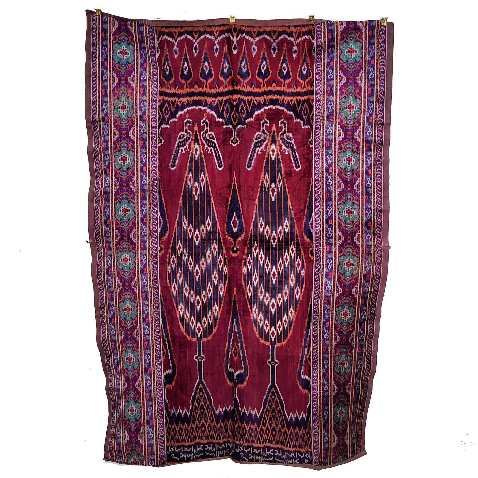 Signed Persian Kashan Velvet Ikat Tapestry